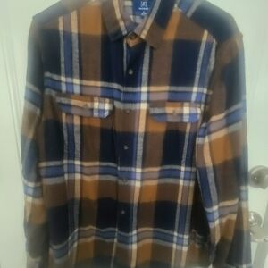 Casual Button Down Plaid Shirt - Blue and Brown